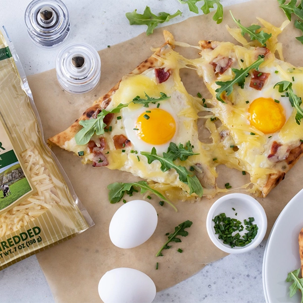 Breakfast Pizza with Eggs, Bacon & Cheese
